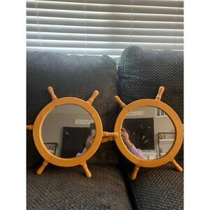 Set of 2 Nautical Ship Wheel Mirrors 16” Diameter–Coastal Beach House Wall Decor